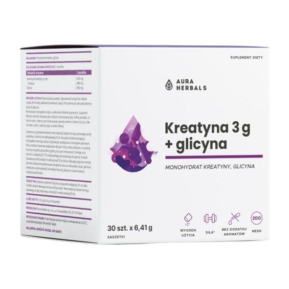 AURA HERBALS Creatine Monohydrate 3 g + Glicyne sachets (30 pcs) - Viking Supplements