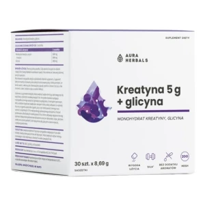 AURA HERBALS Kreatinmonohydrat 5 g + Glicyne-påsar (30 st) - Viking Supplements