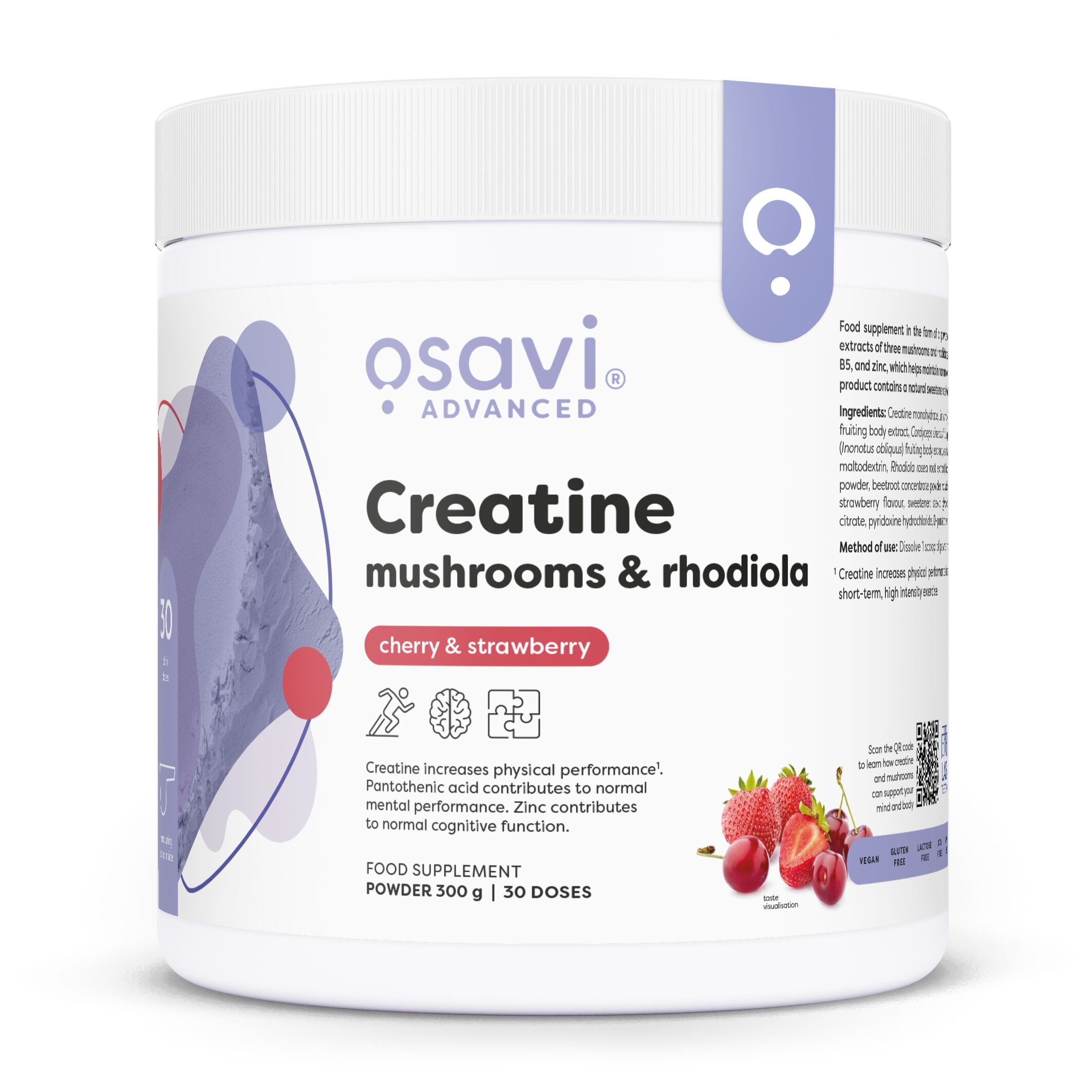Osavi - Creatine, Mushrooms & Rhodiola, Cherry & Strawberry - 300g