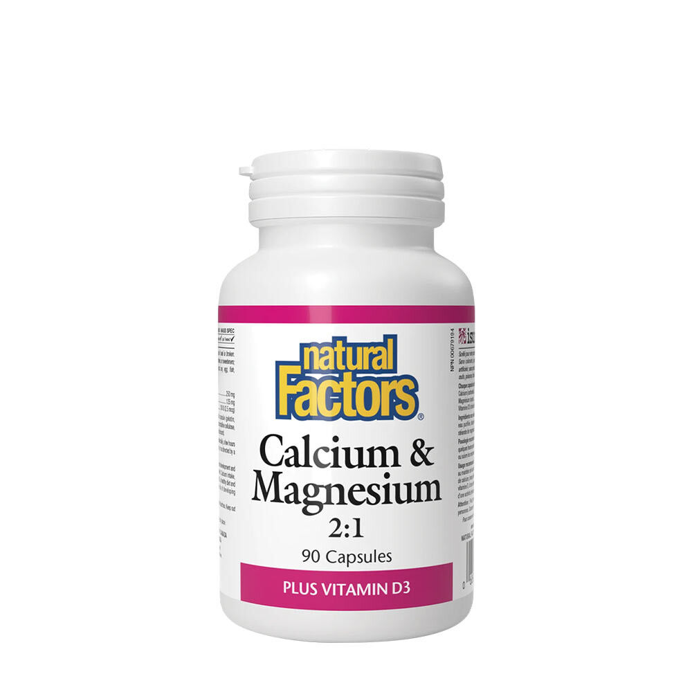 Natural Factors Kalcium & Magnesium 2:1 Plus Vitamin D3 (90 kapslar) – Viking Supplements