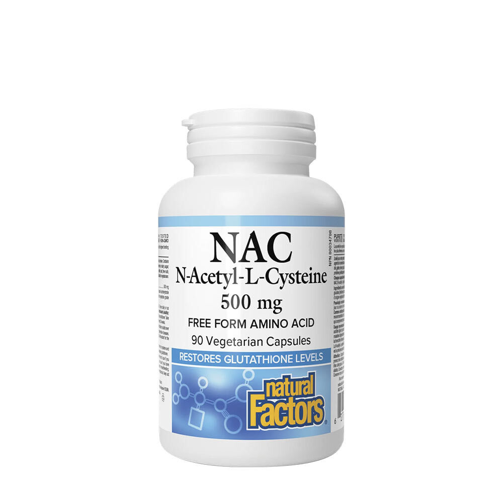 Natural Factors N-acetyl-L-cystein, aminosyra, 500 mg (90 kapslar) – Viking Supplements
