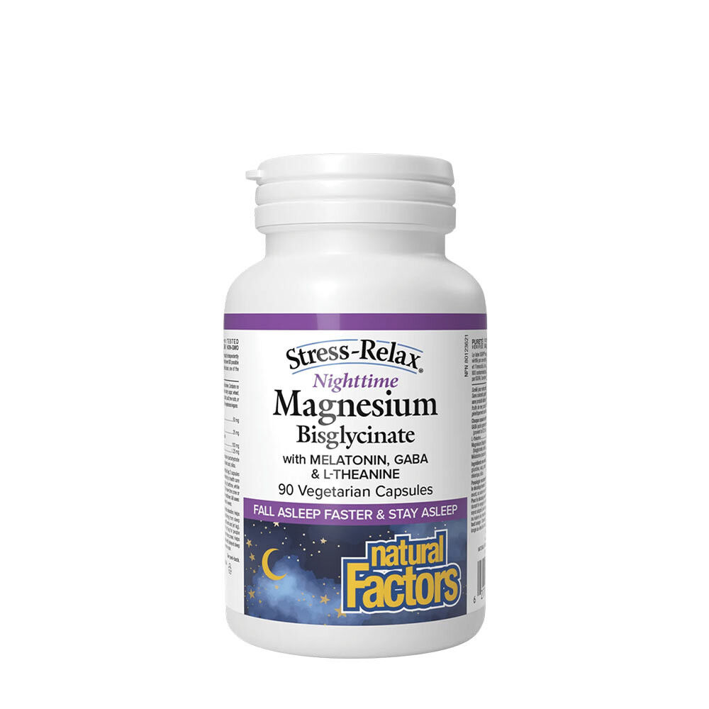 Natural Factors Stress-Relax Nighttime Magnesiumbisglycinat (90 kapslar) – Viking Supplements