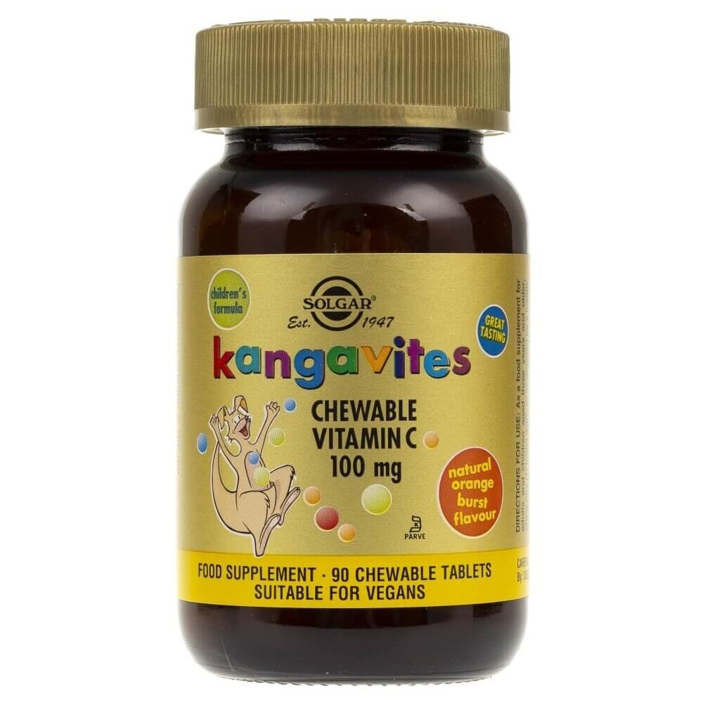 SOLGAR Kangavites tyggetabletter med C-vitamin, acerola og Rosa canina (90 tabletter)