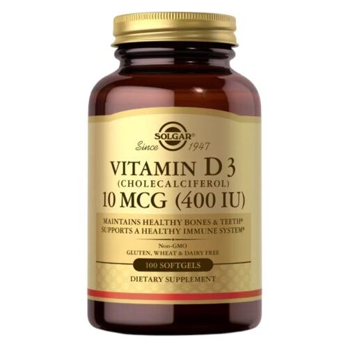 SOLGAR Vitamin D3 (Cholecalciferol) 10 mcg (400 IU) – 100 Softgels billede