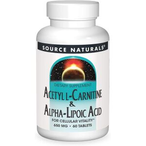 Source Naturals Acetyl-L-karnitin och alfa-liponsyra 650 mg, 60 vegetabiliska tabletter – Viking Supplements