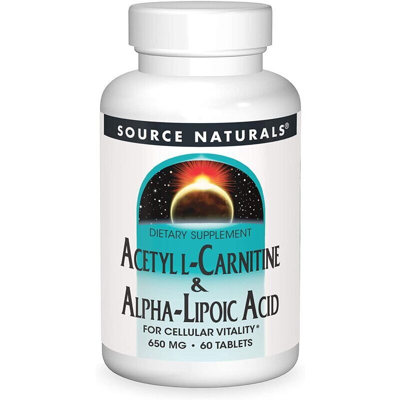 Source Naturals Acetyl-L-karnitin och alfa-liponsyra 650 mg, 60 vegetabiliska tabletter – Viking Supplements
