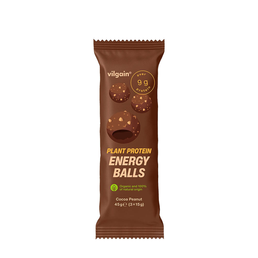 Vilgain Plant Protein Energy Balls BIO Kakao & Jordnötter (45 g) - Viking Supplements