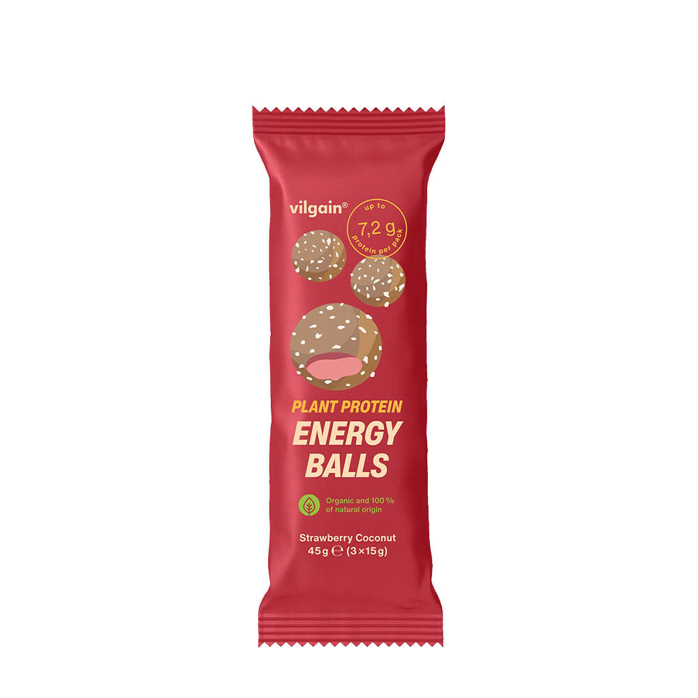 Vilgain Plant Protein Energy Balls BIO Jordgubb-kokos (45 g) - Viking Supplements